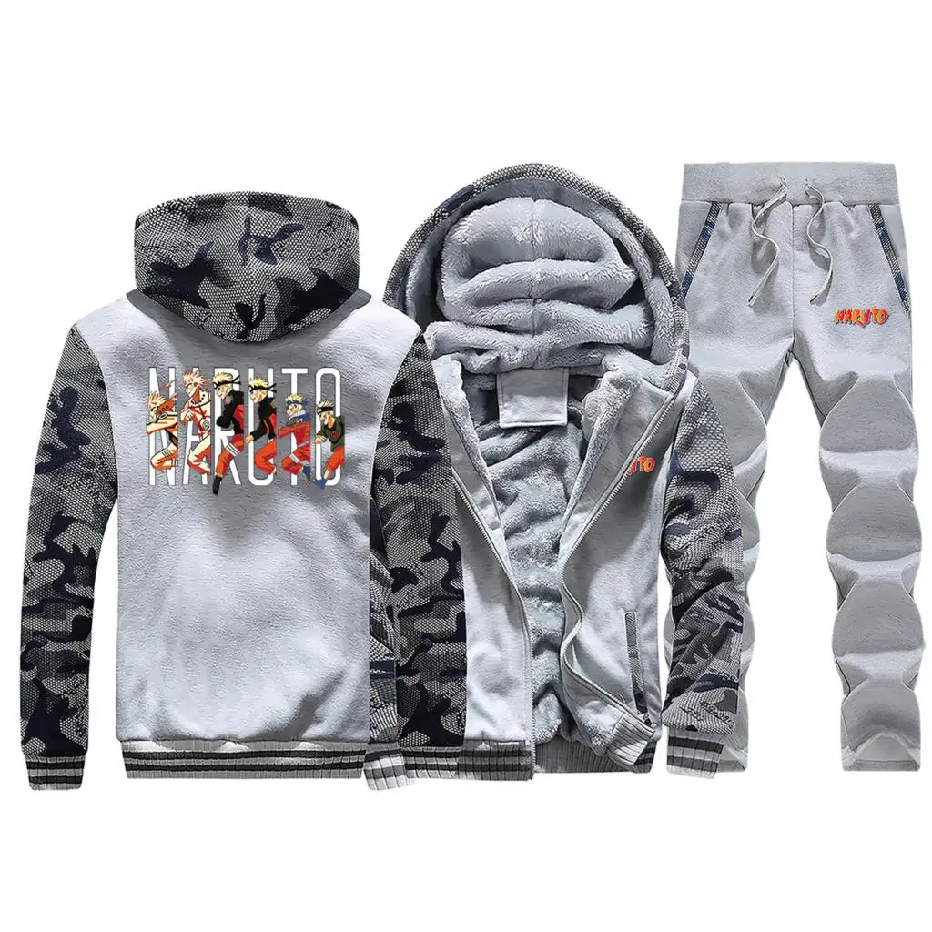 Light Gray Японский Наруто Узумаки ход мультфильм камуфляж толстовки кофты брюки наборы мужская мода флис спортивная Harajuku уличная одежда - Цвет: Light Gray