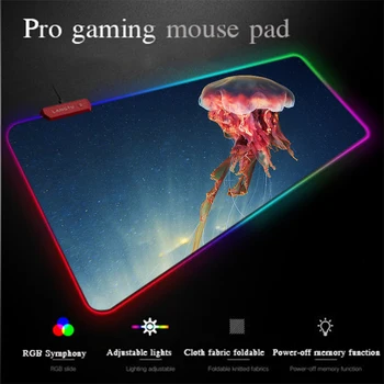 

Yuzuoan Large MousePad Marine Cute Pink Jellyfish Fabric LED Colorful Lighting Comfortable Desk Mat RGB Control Gaming Mouse Pad