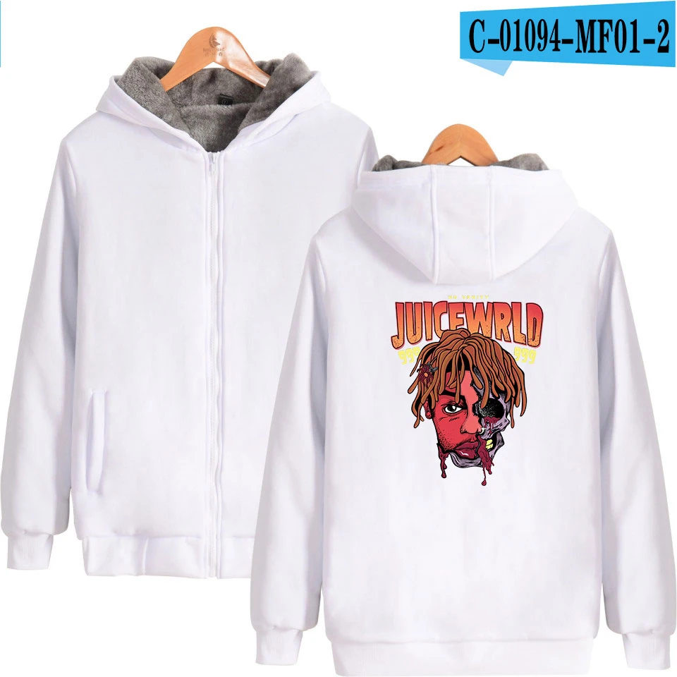 2D принт плюс толстый сок Wrld Толстовка супер теплое пальто зима молния Harajuku куртка унисекс уличная негабаритная - Цвет: white