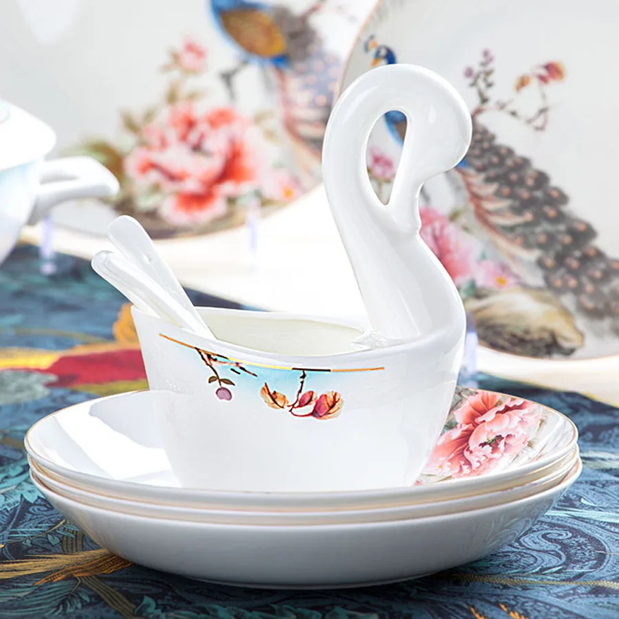 60 Heads Jingdezhen Ceramics Dishes Set Household combination European ceramic tableware Jingdezhen simple Chinese dish set