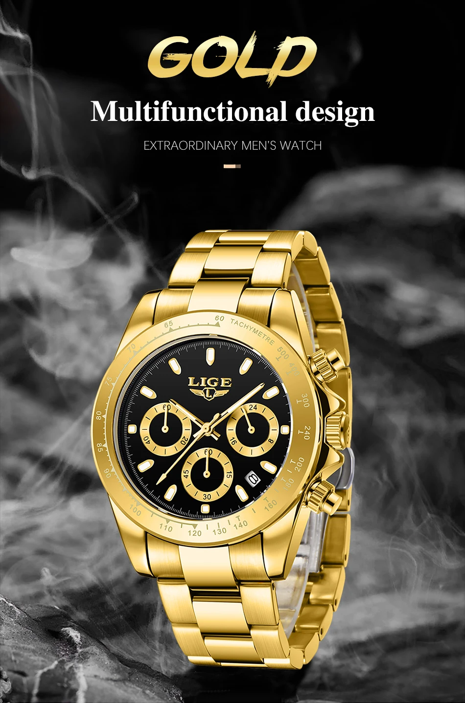 2022 LIGE Military Sport Mens Watches Top Brand Luxury Gold Quartz Watch For Men Stainless Steel Waterproof Clock Men's Watch