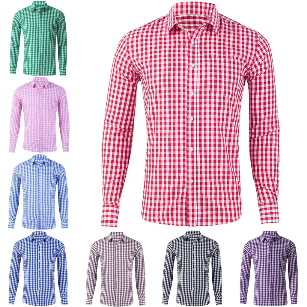 Camisa masculina, модная мужская Повседневная рубашка, новинка, в клетку, с карманом, с длинным рукавом, рубашка, топ, блуза, erkek mon, рубашка для мужчин