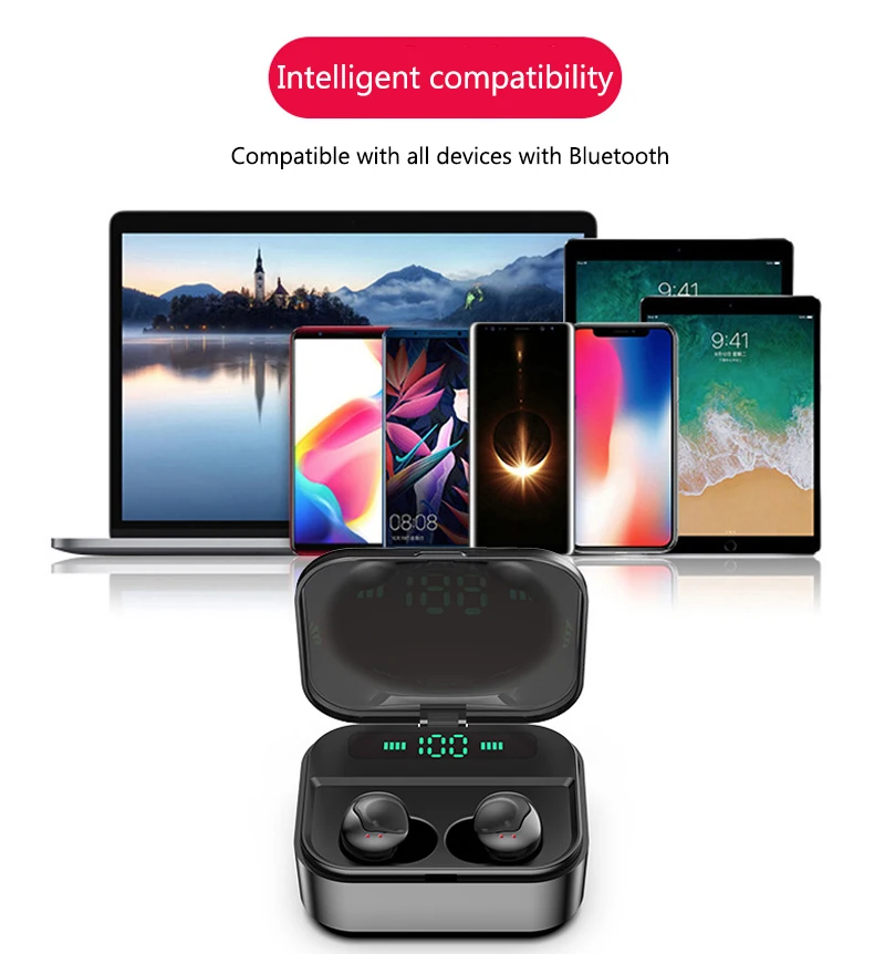 Touch TWS True Беспроводные Bluetooth 5,0 наушники, наушники, светодиодный дисплей, наушники с 3600 мА/ч зарядным устройством для мобильного телефона