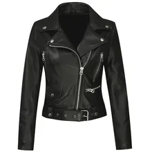 DAJANE Весенняя кожаная куртка из натуральной кожи с поясом модное пальто женская черная кожаная тонкая куртка кожаная мотоциклетная куртка