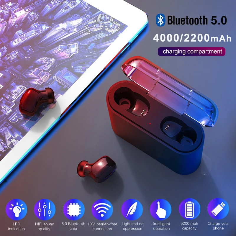 

Mini Wireless Bluetooth5.0 Headphone with Voice Message Bass 5200mah LED Power Digital Display 3600mah Portable Charging Box
