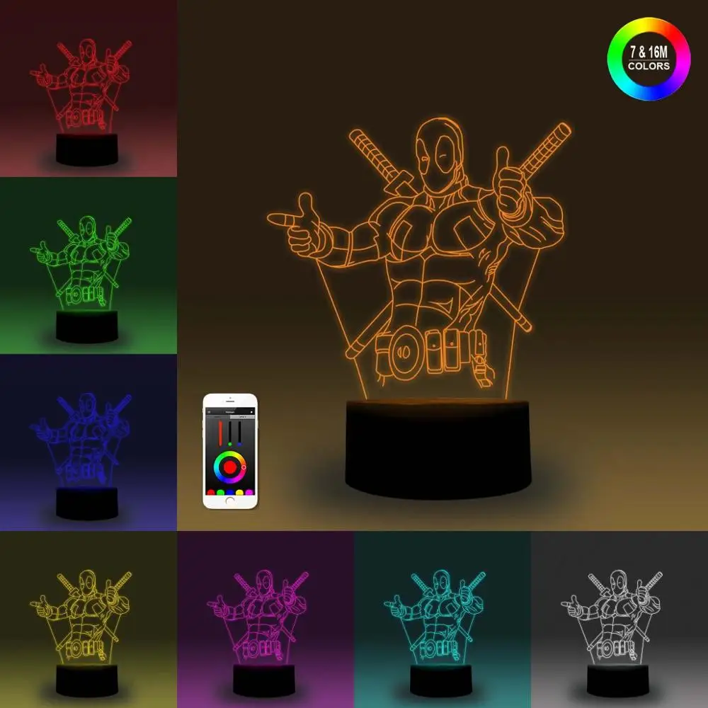 NiteApps 3D Дэдпул Thumbs up ночник настольная лампа иллюзия Лампа подарок на день рождения приложение/сенсорное управление