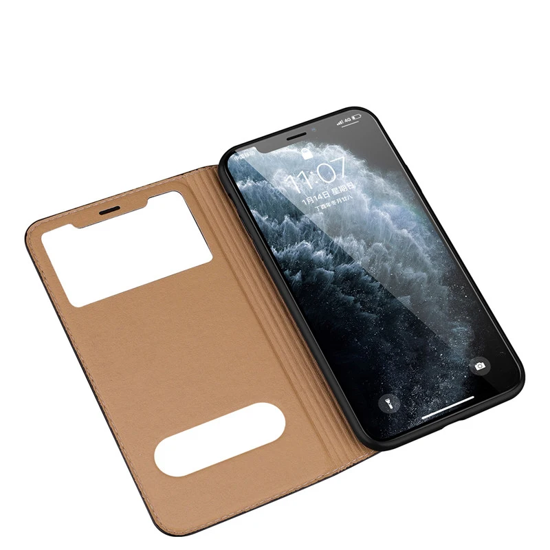 Чехол с окошком для iPhone 11 Pro, чехол из натуральной воловьей кожи, чехол под крокодиловую кожу, чехол для iPhone 11 Pro Max, флип-чехол, Funda