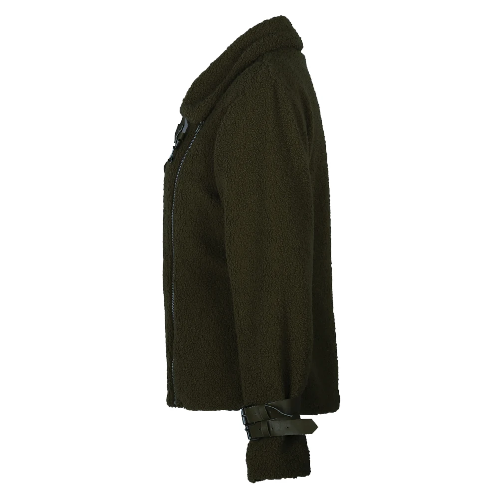 Joineles/Женская плюшевая куртка больших размеров 3XL однотонная Повседневная куртка с длинными рукавами и отворотом на молнии из искусственной овчины зимняя теплая куртка с карманами
