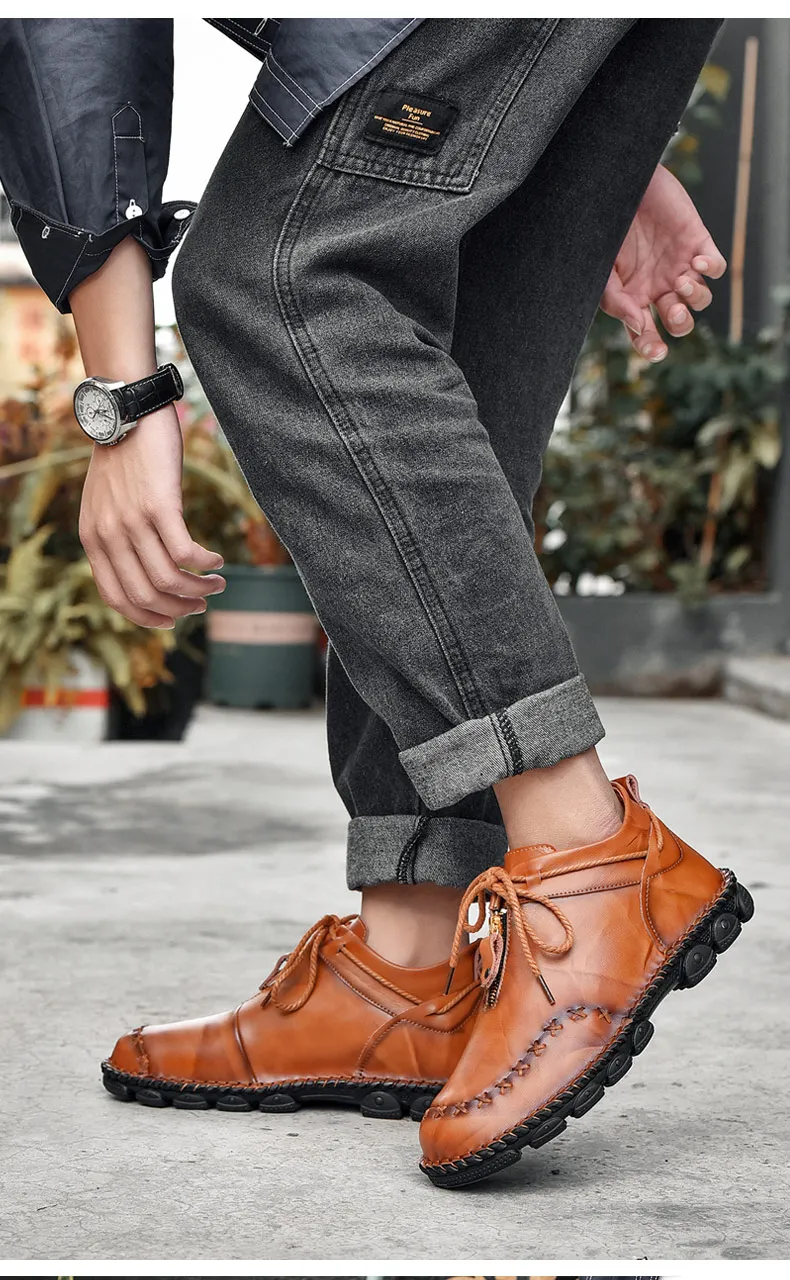 Зимняя мужская обувь; повседневная кожаная удобная мужская обувь со ...