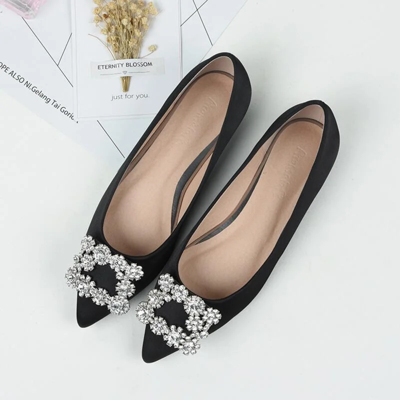 New 2021 Women Flat Ballet Shoes Bling Crystal Pointed Toe Flats Shoes Elegant Lady Shoes Wedding Shoes Plus Size 34-43 5