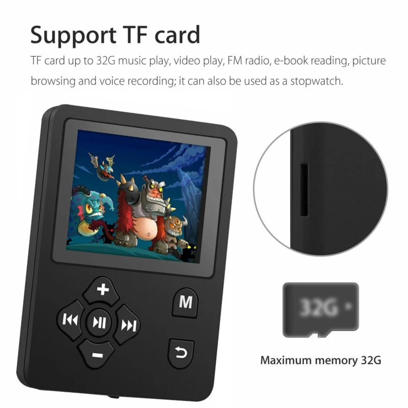 Fm-радио голосовые наушники для записи гарнитура+ MP3 музыкальный видеоплеер 32 Гб ЖК-экран Черный Многофункциональный аксессуар+ кабель Micro USB