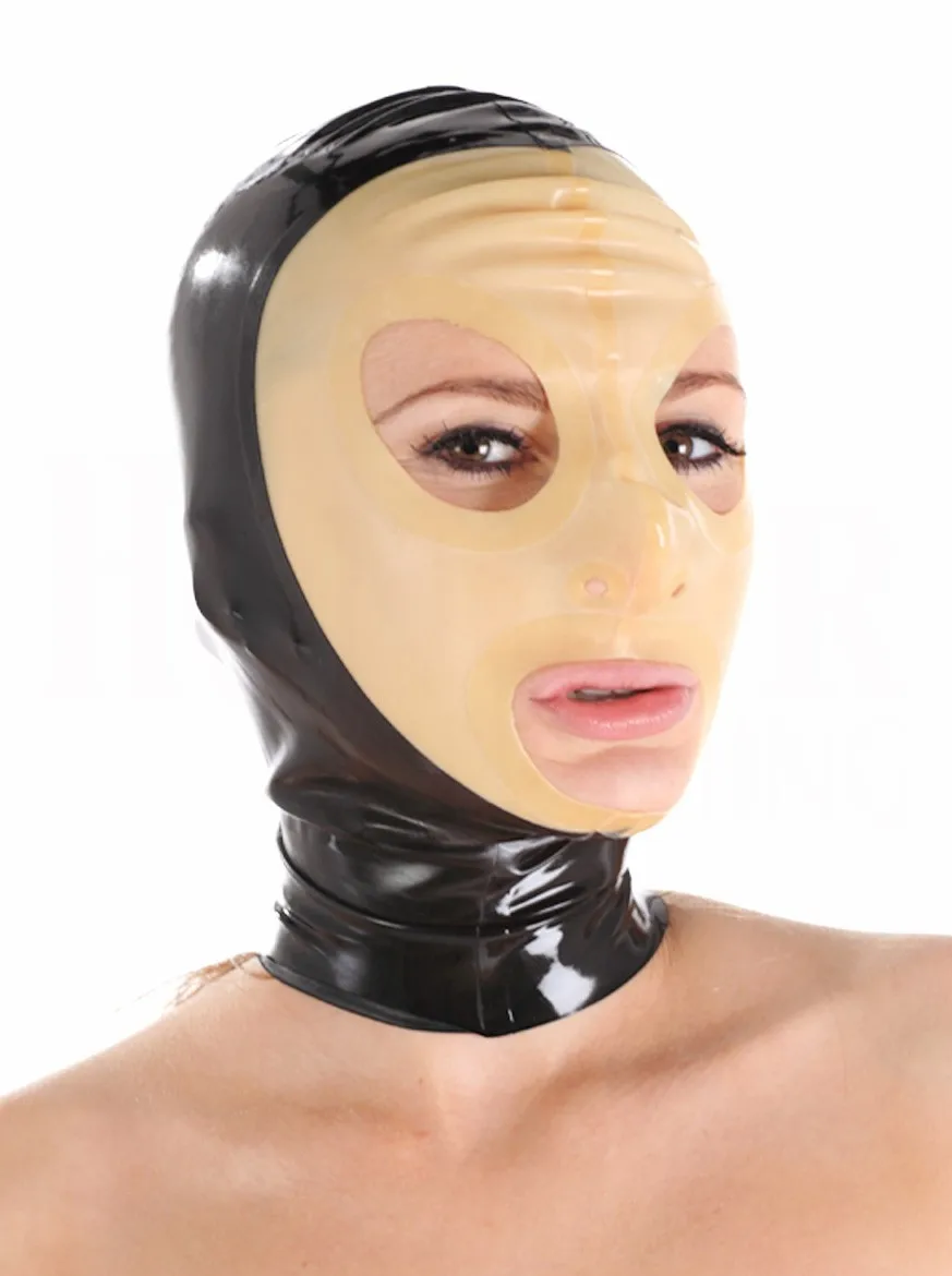 

(Latex 32) Catwoman Latex Hood Sexy Latex Rubber Fetish Mask Transparent Face Back Zipper