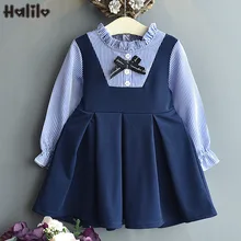 Halilo/осенние платья для маленьких девочек с расклешенными рукавами; детская одежда с полосками; рождественские костюмы принцессы для девочек; праздничное детское платье