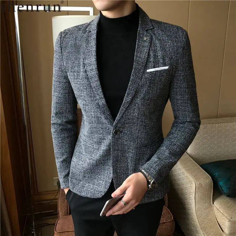 Shenrun мужской костюм куртки весна осень серый красный пиджаки Мода Slim Fit Высокое Качество Бизнес Формальные повседневные куртки одна кнопка
