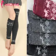 Женские теплые гольфы с рисунком оленя в горошек; сезон осень-зима; повседневные Шерстяные Вязаные гольфы