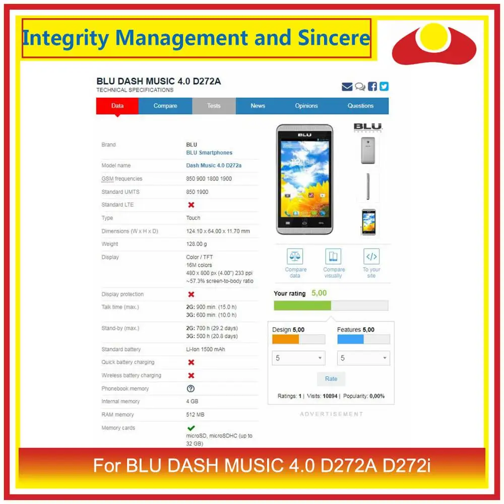 Для BLU DASH MUSIC 4,0 D272A D272i сенсорный экран дигитайзер Сенсорная панель Датчик передняя внешняя стеклянная линза Замена сенсорного экрана