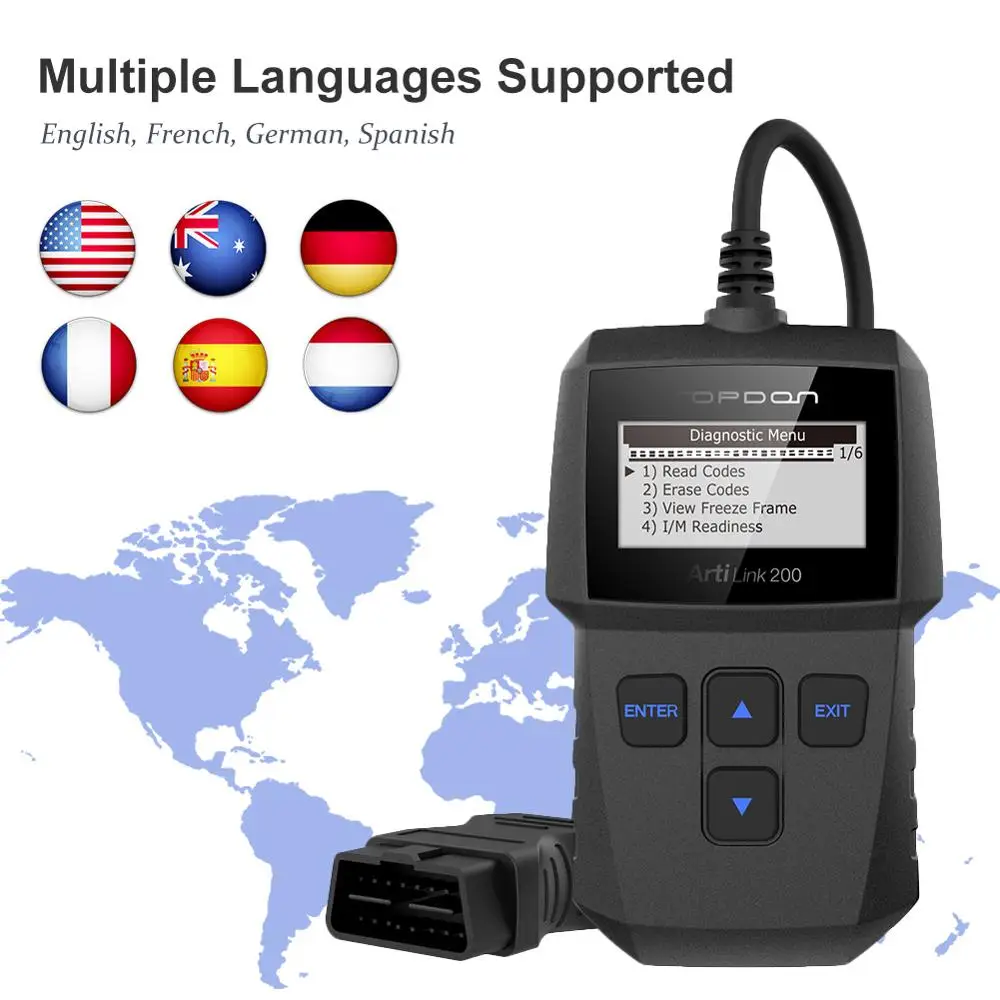 Автомобильный сканер OBD2 TOPDON ArtiLink200 профессиональный считыватель кодов двигателя