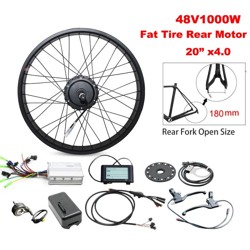 Fat Bike 48 в 1000 Вт Задняя Ступица двигателя комплект для переоборудования электрического велосипеда e велосипед комплект Fat Tire 2" 26" 4,0 мотор ebike bicicleta eletrica - Цвет: 20inch 1000W 180mm