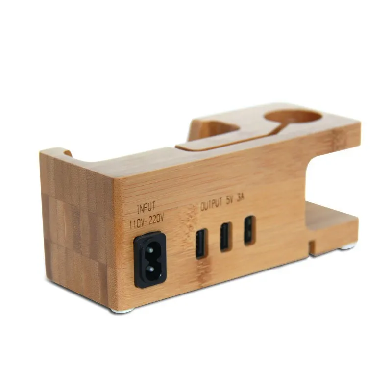 Универсальное бамбуковое настольное зарядное устройство Подставка 3 usb-порта зарядная станция для IOS часы для iPhone X 8 держатель для зарядки док-станция