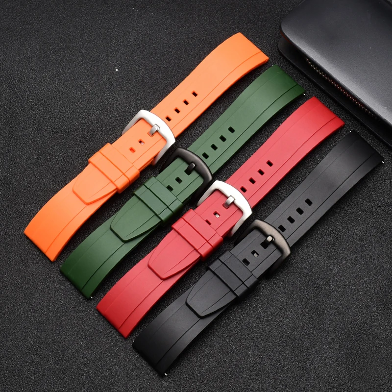 Quality Fluoro Rubber Watch Strap 18mm 20mm 22mm 24mm Sport Watchband Black Green Wristband With Quick Release Spring Bar