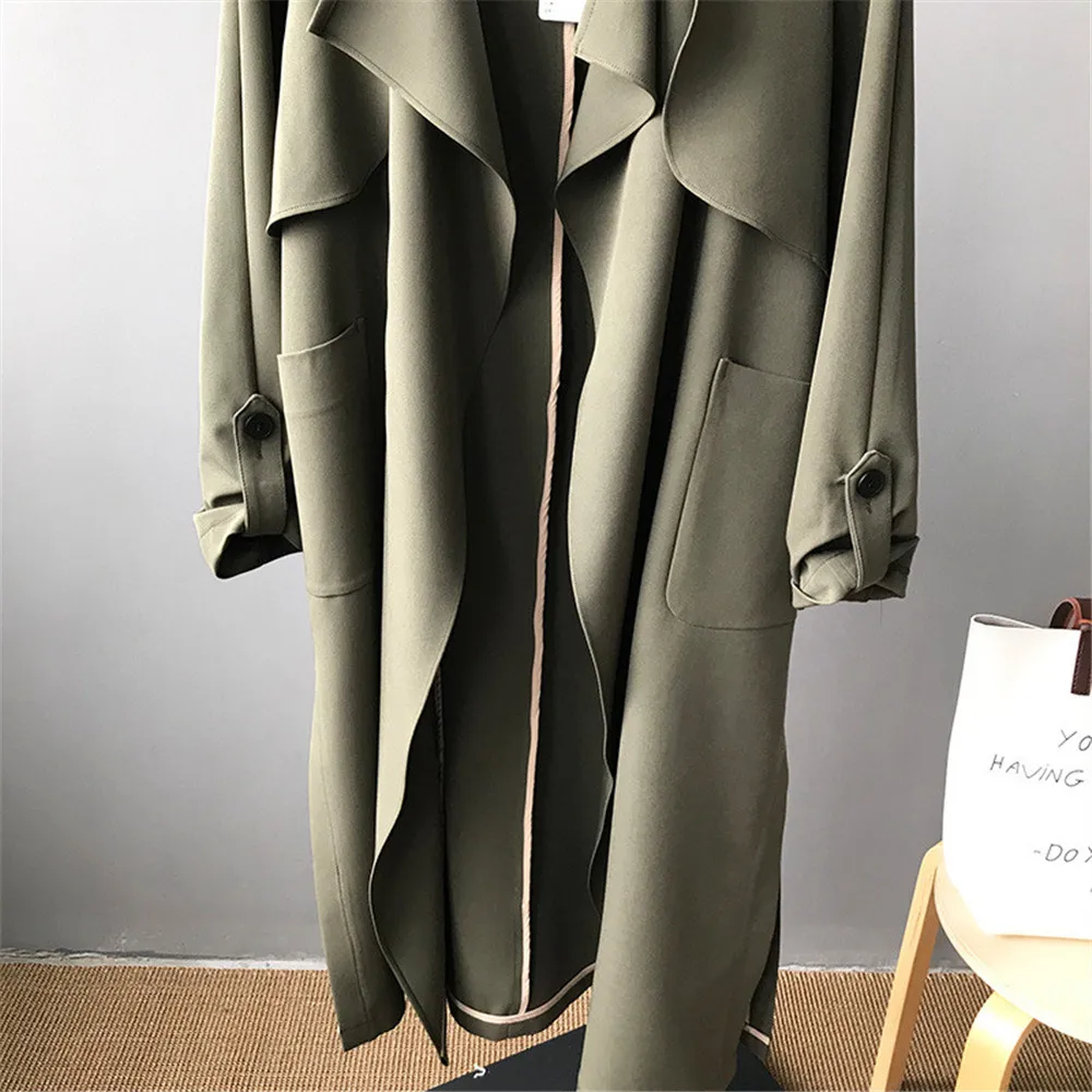 Brand New Women Long Trench Coat With Pockets 2020 Vintage Windproof Woman Trench Coat Casaco Open switch Trench Coats Q3305Y (12)