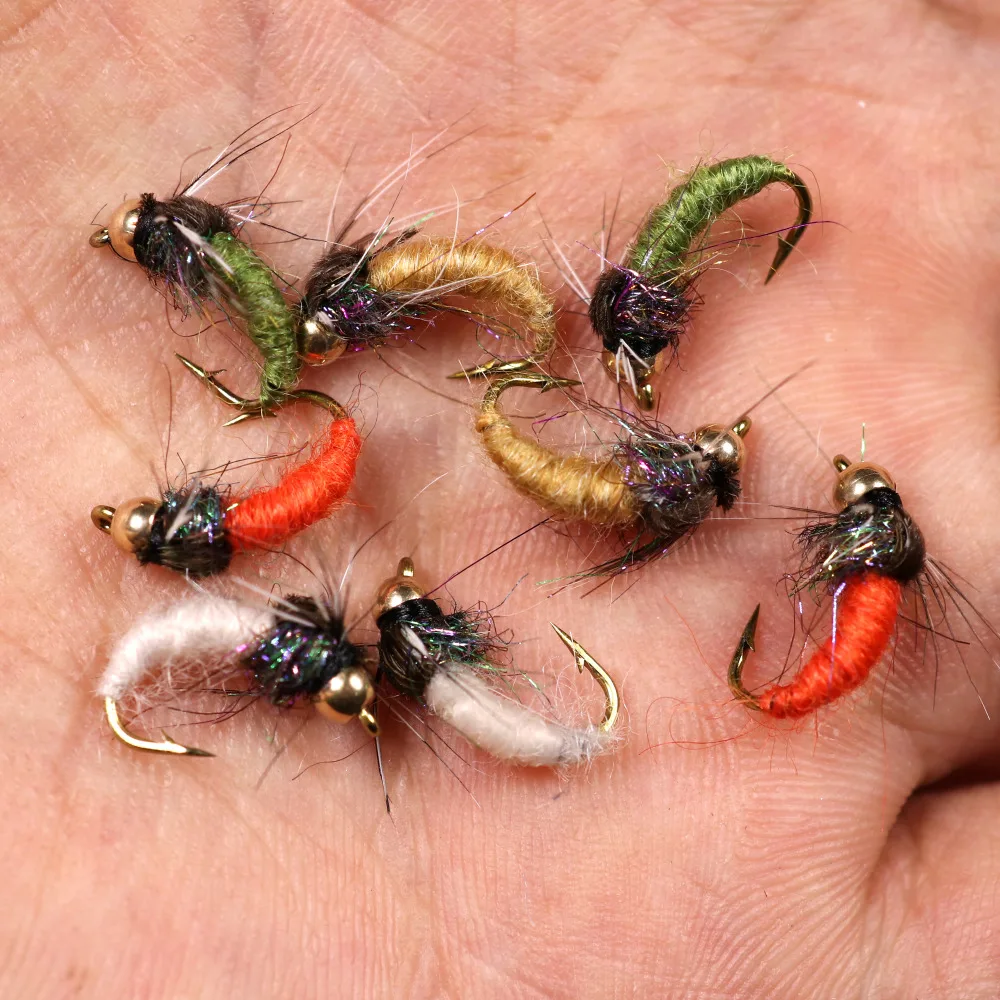 Bimoo 8PCS #12 Brass Bead Head Caddis Nymph Fly for Fly fishing Trout Pan  Fish Artificial Insect Lure Bait for Fishing