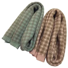 Осенне-зимний модный клетчатый длинный шарф для девочек, теплый детский шейный платок для мальчиков, воротник, вязание шерстяное шарф, шарф с круглым вырезом для девочек