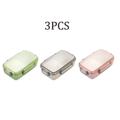 3PCS plastic Bento Box детская коробка для завтрака, независимая решетка для детей, микроволновая посуда, контейнер для еды, Ланчбокс, обеденное ведро с подогревом, Ланч-бокс - Цвет: 3PCS plastic