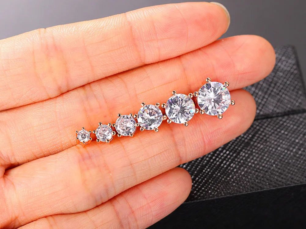 Ohrringe Für Frauen 6 Claws Klar Zirkon Stud Ohrring für Weiblich Männlich Verschiedene Größe Kristalle Ohr Zubehör Earing Schmuck E035 – Detail 2