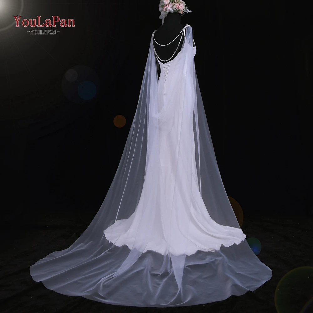 YouLaPan G33 Wedding Cape Bridal Shawl White Tulle Long Cape Cloak Shawl Shrugs Women Party Jackets Wedding Accessories