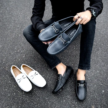 

Leather Loafers Moccasin Driving Shoes Men Loafer Slip On Casual Lofer Shoes Mens Mocassin Homme Men's Flats Boat Shoes Black