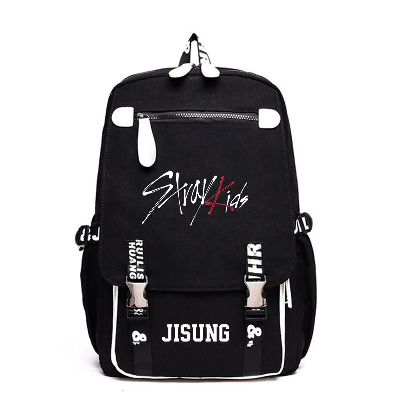 Kpop Черный Рюкзак для детей, сумка для путешествий, школьный рюкзак для отдыха, модный рюкзак для детей, большой емкости, холст - Цвет: JISUNG