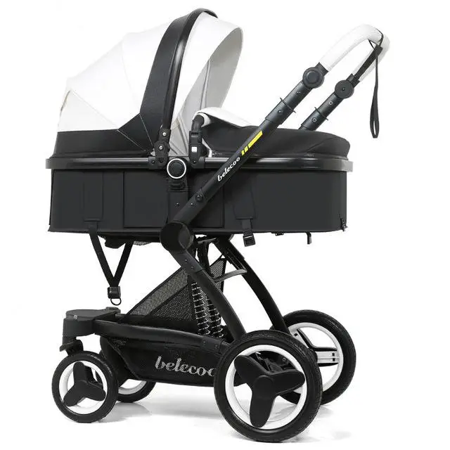 Black pole white A 3 in 1 High Landscape Baby Stroller Luxury Travel Pram Reversible Trolley Pink with Car Seat - Цвет: Black pole white A