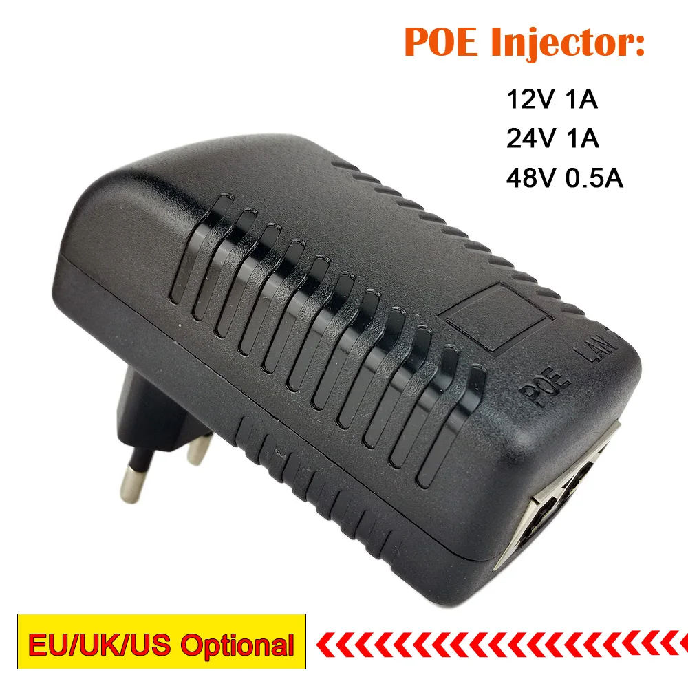 Fuente de alimentador PoE de 12V, 1A, 24V, 1A, 48V, 0.5A, enchufe de pared, POE, inyector, adaptador Ethernet para cámara IP de seguridad CCTV, EU US opcional