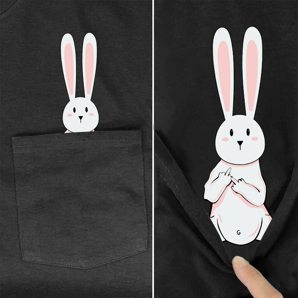 

CLOOCL Funny Rabbit T-Shirts Pocket Animals Bunny Printed T-shirt Mens for Women Shirts Hip Hop Tops Cotton Tees Dropshipping