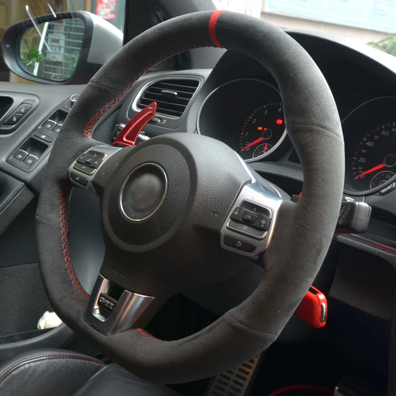 Черная Алькантара ручной работы чехол на руль для Volkswagen Golf 6 GTI MK6 VW Polo GTI Scirocco R Passat CC R-Line 2010
