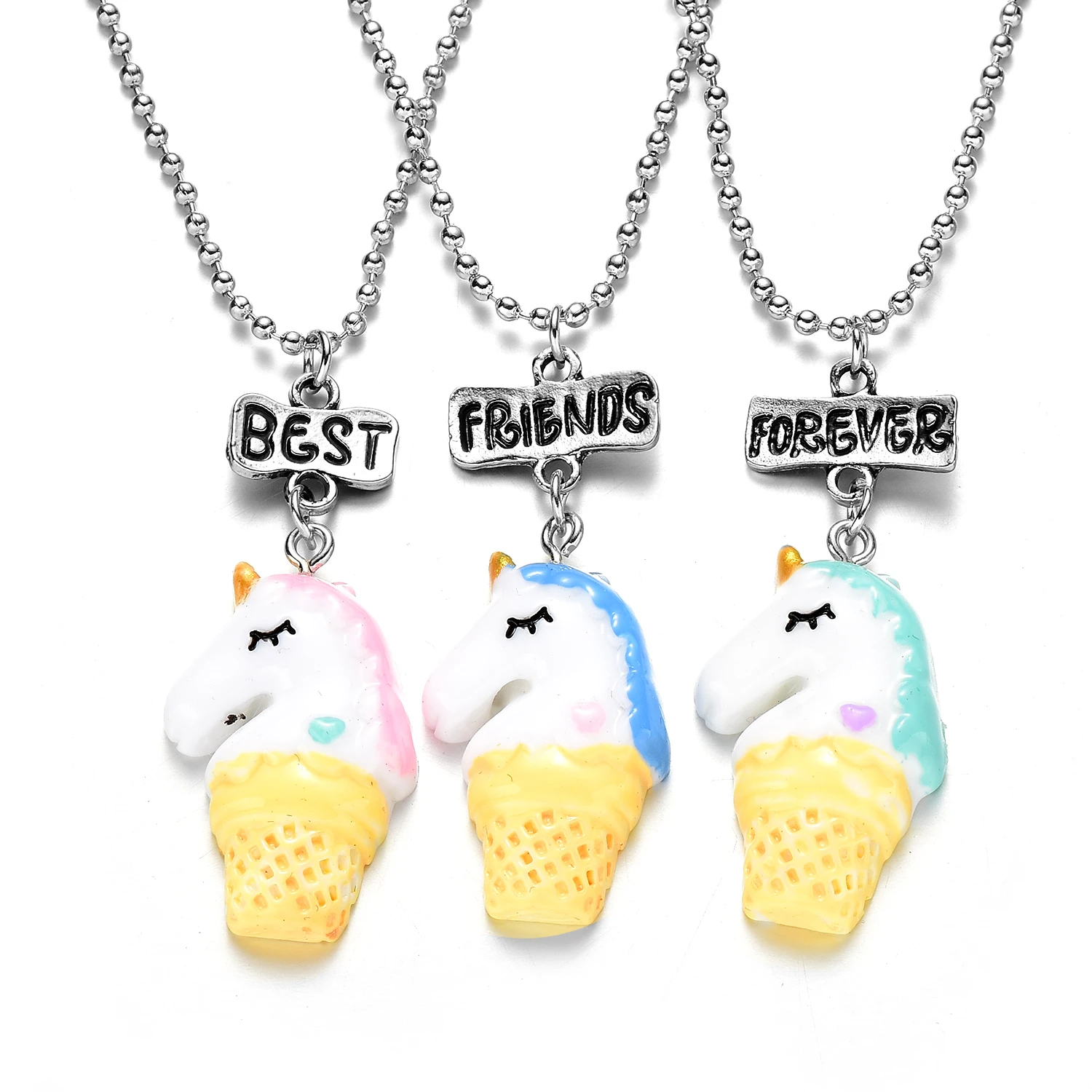 Cute 3 Horse Best Friends Forever Bff Necklace Set For Children Lovely Girls Blue Pink Green Long Chain Pendant Collares Gift Chain Necklaces Aliexpress