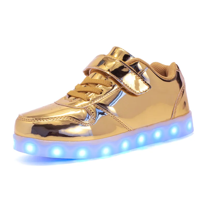 

Single-Button Children Lamp Shoes Velcro Mirror CHILDREN'S Shoes USB Charging LED Shining Students Sport Sneakers