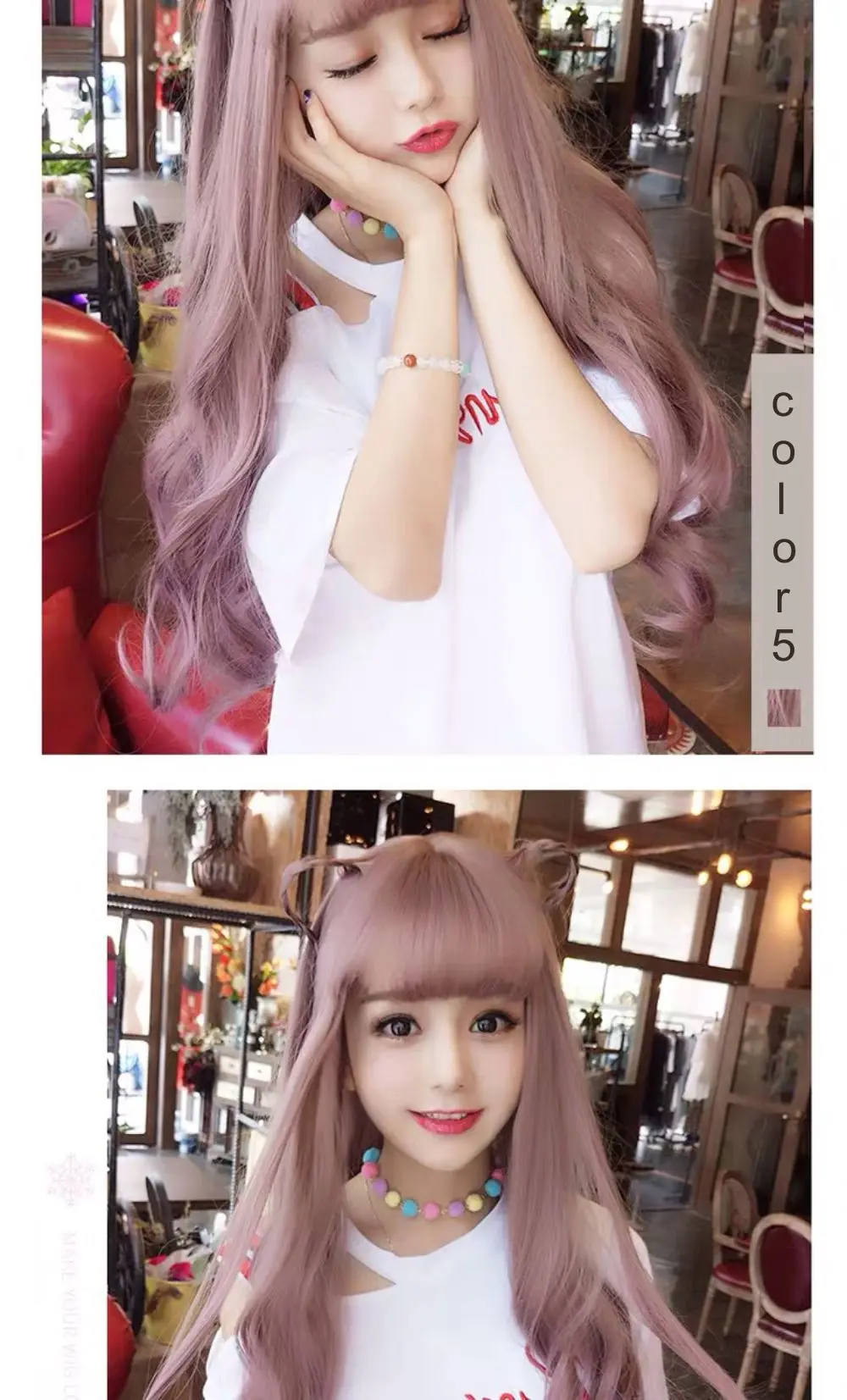 Розовый Интранет парик длинные вьющиеся волосы воздушные челки пушистые парики горячая распродажа