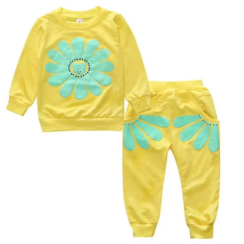 1 set yellow Милые детские пижамные комплекты с подсолнухами теплая одежда для маленьких девочек детская одежда для сна топы с длинными рукавами+ штаны, комплект из 2 предметов для От 1 до 3 лет - Цвет: 1 set yellow