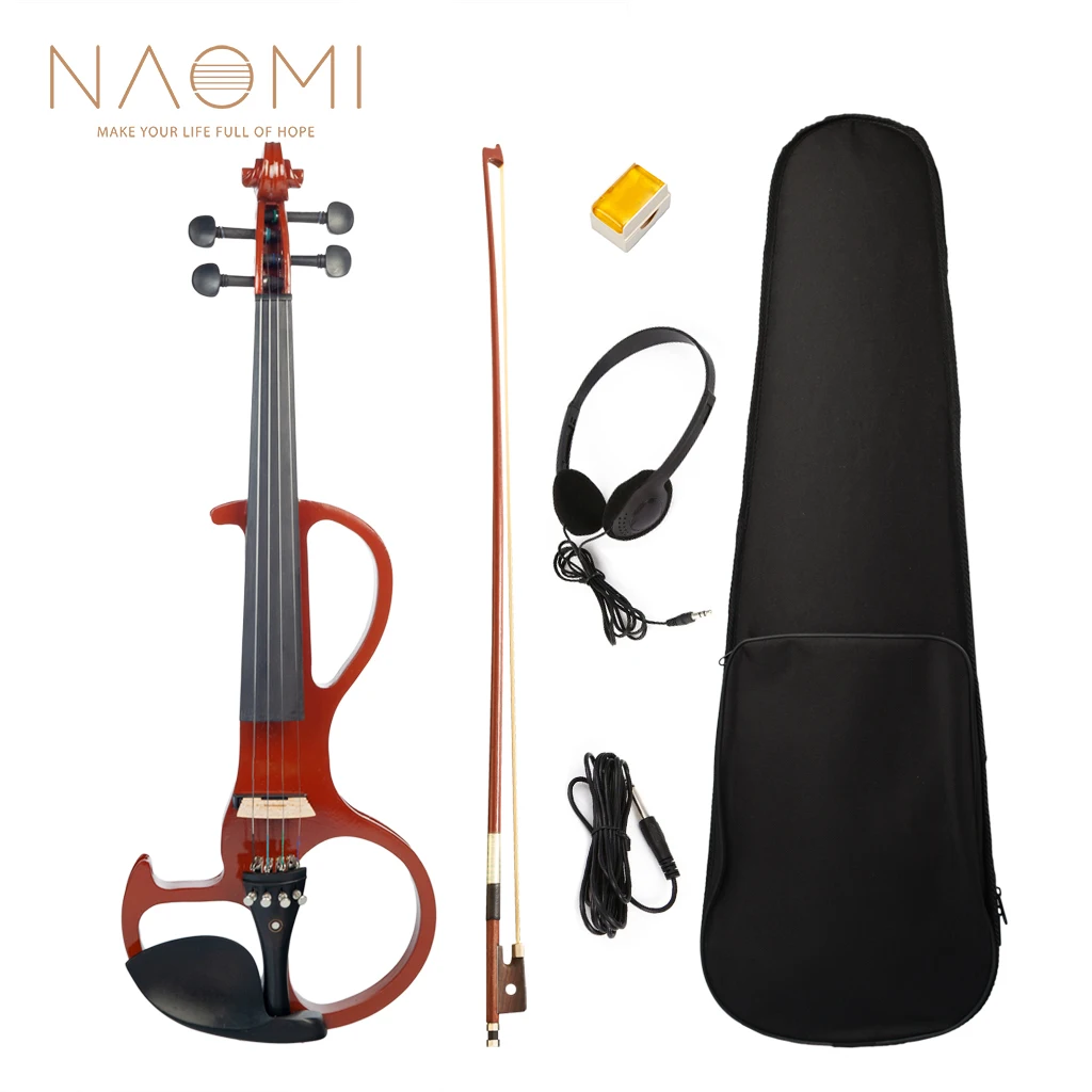 NAOMI Silent Electric Solid Wood Violin Ebony Fittings Size 4/4 Full Fiddle Set w/ Rosin+Headphone+Brazilwood Bow+Case | Спорт и
