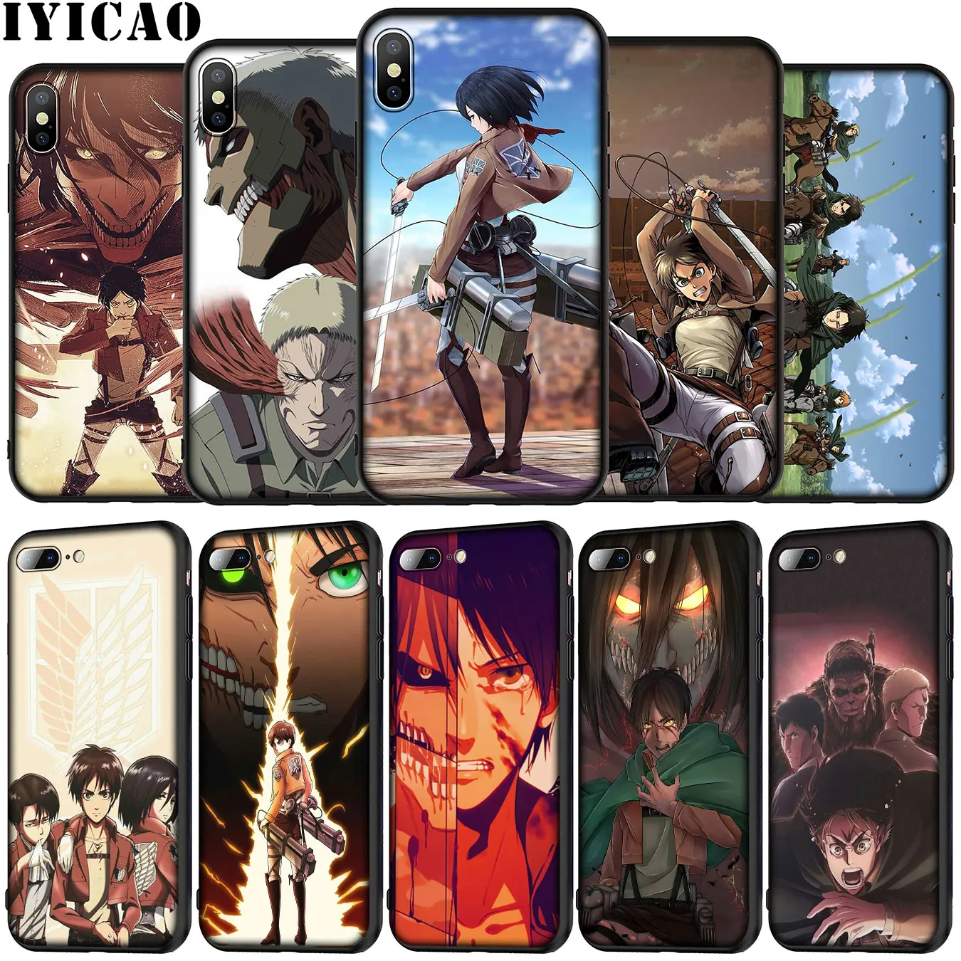 IYICAO Anime attack on Titan Soft Silicone Phone Case for iPhone XR X XS 11 Pro Max 5 5S SE 6 6S 7 8 Plus Black TPU Cover | Мобильные