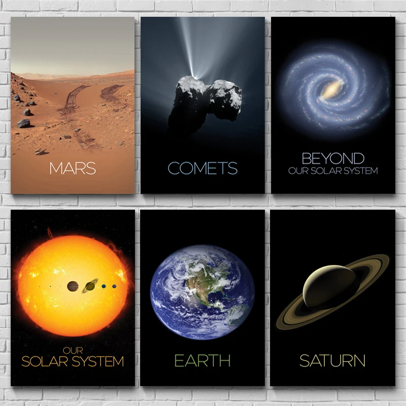 

Earth Saturn Space Poster Print Posters Wall Art Canvas Painting For Living Work Room Solar System Nordic Poster Print Decor