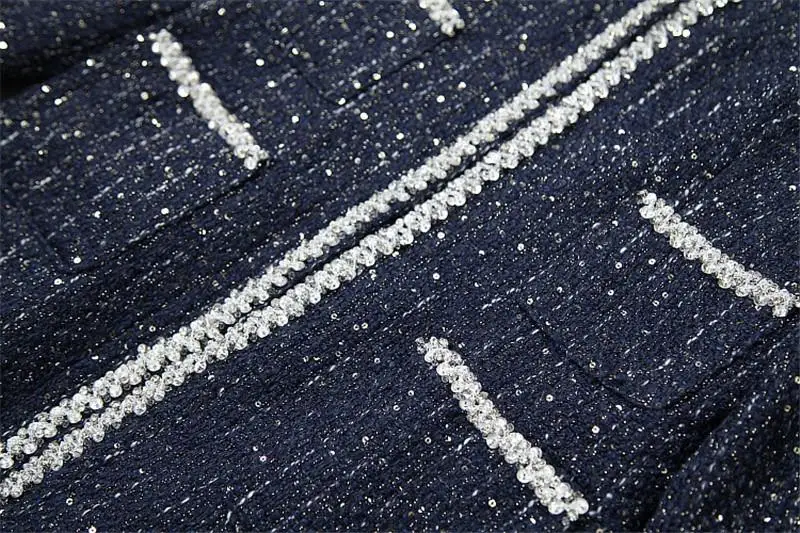 High Quality Winter Tweed Woolen Coats Women Runway V Neck Luxury Diamonds Long Wool Blend Outerwear