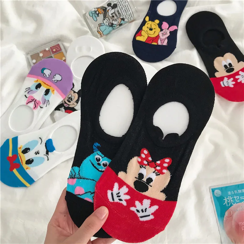 5 Pairs Casual Cute women Socks animal Cartoon Mickey Minnie Daisy socks Cotton invisible funny socks size 35-41 Dropshipping