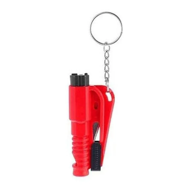 Mini Safety Hammer Keychain Car Window Glass Breaker Seatbelt Cutter 2 In 1 Portable Spring Type Escape Hammer Auto Rescue Tool Red
