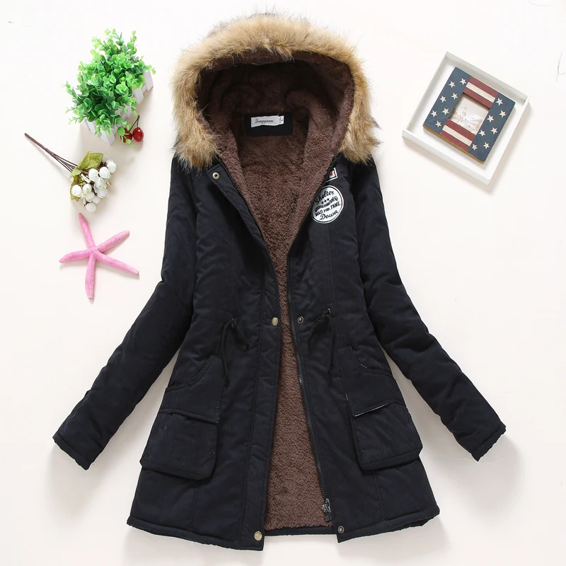 price cut Women Winter Warm Coat Female Autumn Hooded Cotton Fur Plus Size Basic Jacket Outerwear Slim Long L