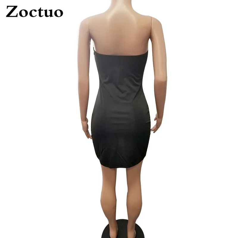 Zoctuo Women Sexy Strapless Irregular Zipper High Waist Pullover Patchwork Color Solid Night Club Short Dress Drop Shipping