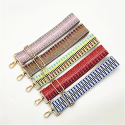 5Cm Wide Side Woven Bag Strap Colored Striped Adjustable Shoulder Strap Handbag Belt Women Bag Accessories Replacement Strap