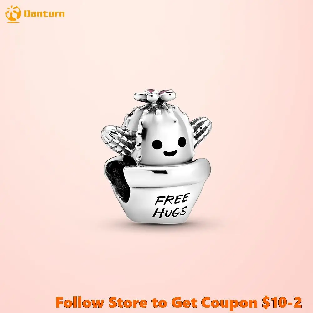2020 New S925 Sterling Silver Beads Free Hugs Cactus Charms fit Original Pandora Bracelets Women DIY Jewelry | Украшения и